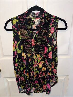 Anthropologie Black Floral Smocked Yoke Camisole